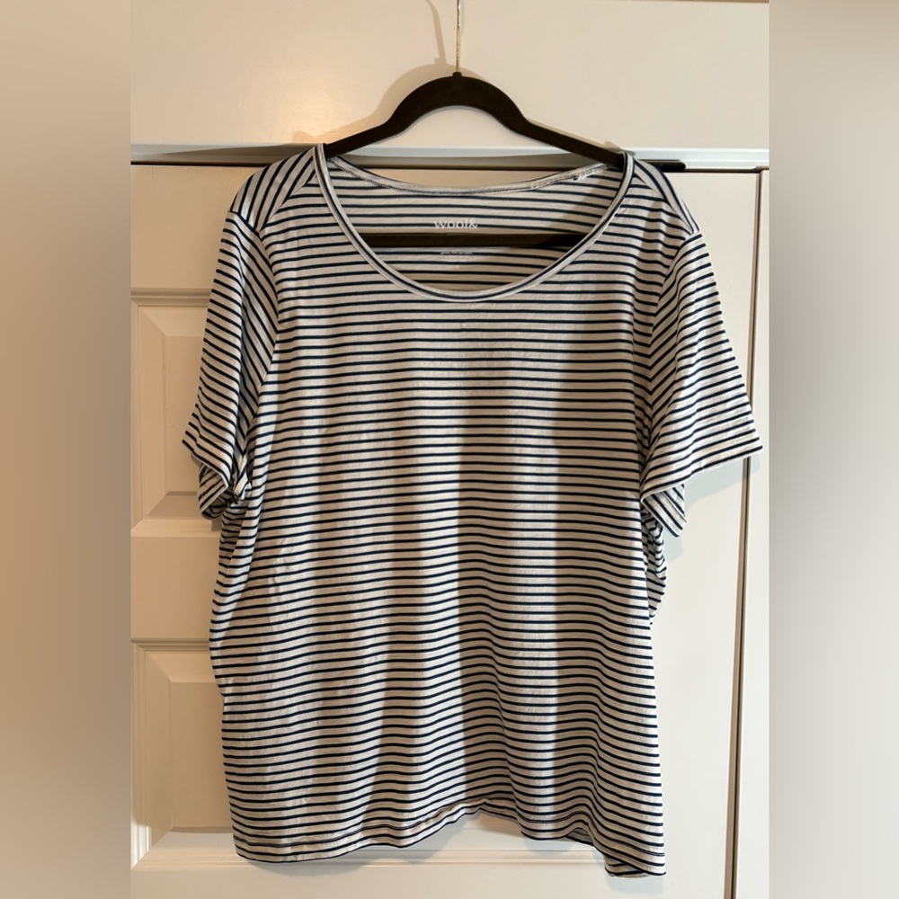 Wool& Striped Navy and Cream Merino Wool Tee